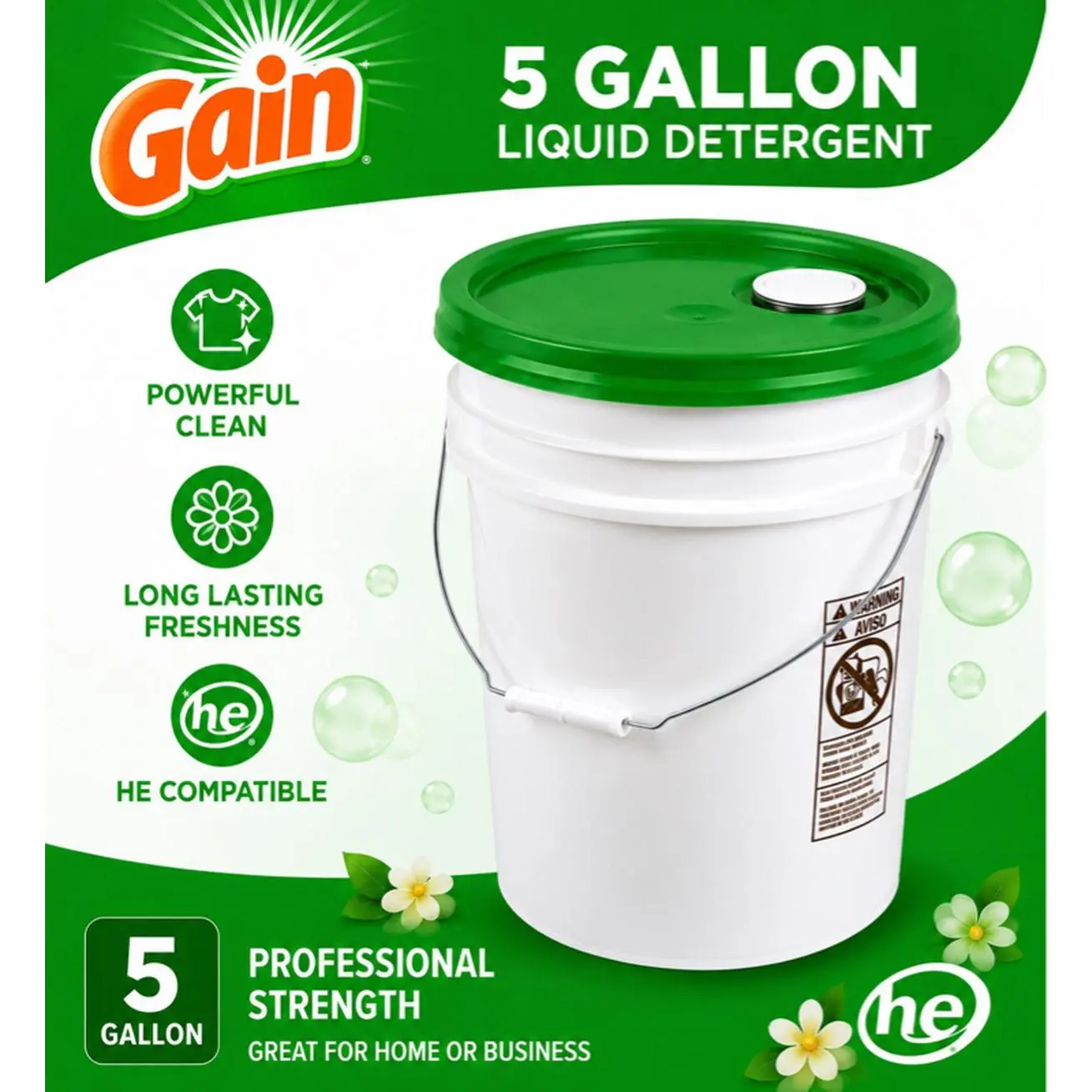 Gain 5 Gallon Liquid Detergent - Professional Strength, HE Compatible, Long Lasting Freshness, Great for Home or Business