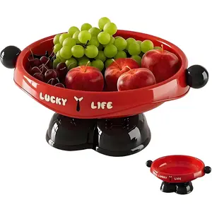 Fruit bowl Fruit Basket for Kitchen Countertop Storage Baskets Stand Organization, Decor Centerpiece for Kitchen Counter or Dining Room Tables (Red+Black)