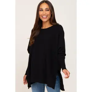 Black Dolman Sleeve Side Slit Maternity Sweater