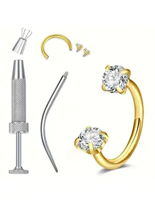 Horseshoe-Shaped Nose Ring Earrings, 16g Internally Threaded Nose Rings, 316 Steel Double Cz Nose Studs, Lip & Eyebrow Spiral Piercings, Nose Ring Jewelry