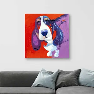 212 MAIN Artistic Abstract Colorful Basset Dog Photo Wall Print, 32x32 in. Decorative Wall Artwork, Home Decoration Gift for Living Room