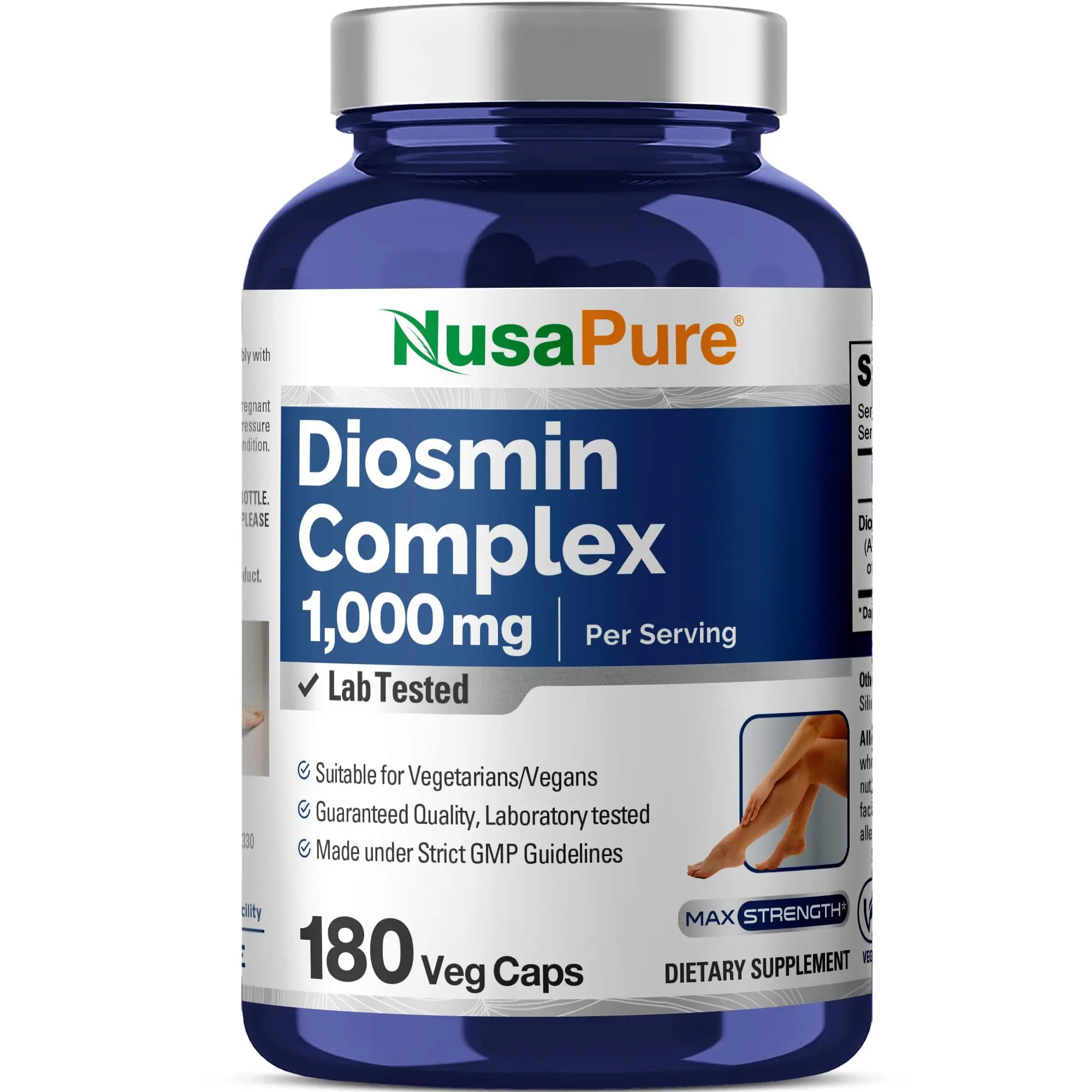 NusaPure Diosmin Complex Advanced Daily Nutrition Dietary Supplement - 1000mg per Serving, 180 Natural Veggie Capsules, Non-GMO, Vegan, Citrus Aurantium, Advanced Dietary Supplement, Daily Nutrition Supplement