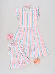 Mom & Me Day Bloom Tiered Stripe Ruffle Dress