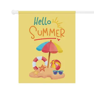 Hello Summer Bright Colors Beach Theme Garden Flag & House Banner