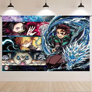 Demon Slayer Tanjiro Nezuko Tapestry, Anime Sword Breathing Style Wall Hanging, Epic Battle Scene Backdrop Decor