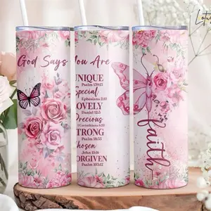 God Says You Are 20oz Tumbler with Floral Design and Inspirational Verses for Daily Motivation