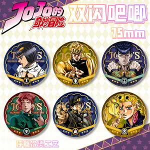 JOJO's Bizarre Adventure PET Double-Sided Flashing Badge Embossed Gold-Stamped Colorful Pin Tinplate Collectible Item 75mm Diameter