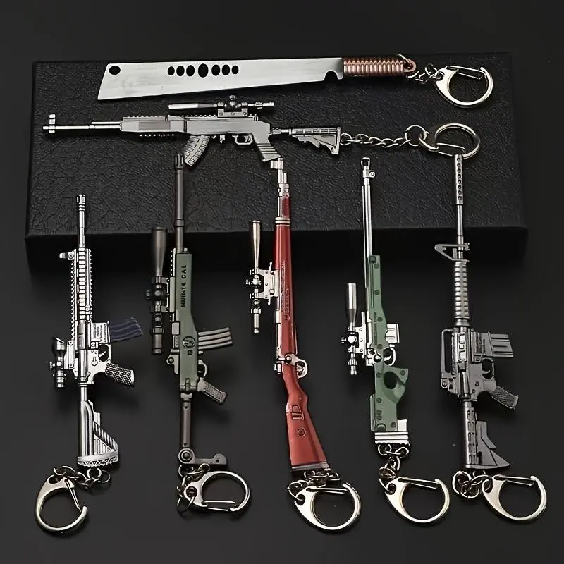 Pubg Keychain, Pubg Game Accessories Model, Anime Gun Keychain Set, Alloy Mini Metal Weapon Model, Perfect Bag and Table Decor, Ideal Gift, Fashionable Alloy Keychain