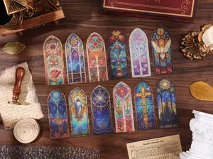 Stained Glass Theme PET Bookmarks for Women 12 PCS Lightweight Church Window Artistic Book Mark Set for Girls Readers Teenage Christmas New Year Gift Birthday Present for Book Lovers