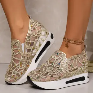 Women’s low-top sneakers with sequin mesh, breathable fabric, EVA sole, all-season casual athletic shoes