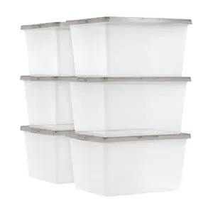 24.5 Qt. Plastic Storage Bins with Lids, Clear, Stackable Totes, Containers 6Pk