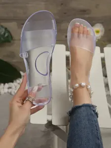 Women's Summer Fashion Gradient Rainbow Transparent Sandals, Lightweight Comfortable Jelly Texture, Casual Beach Shoes, Home & Outdoor Wear