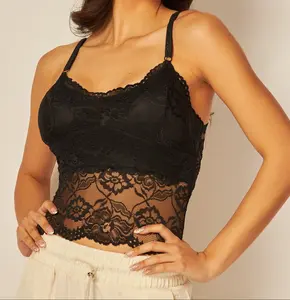 Sheer lace padded long bralette