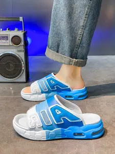 1 pair of men's trendy street-style air-cushion slides| Cool Street Style | Thick Air Cushion Sole + Anti-Slip Texture + Foot-Hugging Design | Daily Outings/Home Relaxation, Must-Have Versatile Slides for Trendy Guys Footwear