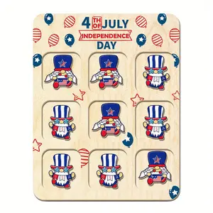 Wooden America Tic Tac Toe Holiday Gift Independence Day 4th of July Patriotic Gift, USA Tic Tac Toe Board, Gnome Birthday Gift Party Activities with Storage Bag