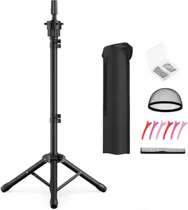 Wig  Stand 50 Inches, Height Adjustable Tripod Wig Stand, Salon Mannequin  Stand with Anti-Slip Base for Styling, Wig Display Barber , Beauty School (Black)