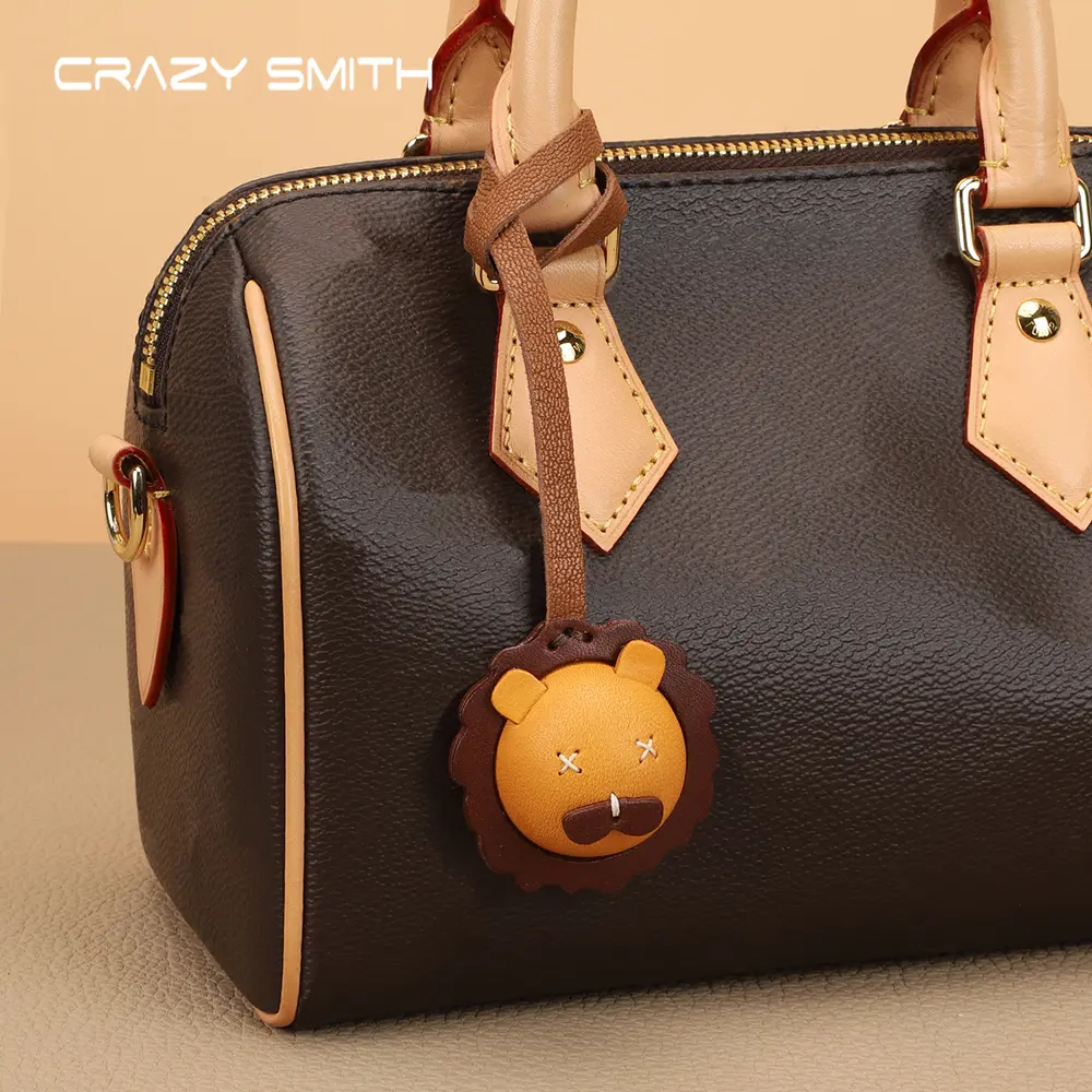 CRAZYSMITH Artisan Handmade Genuine Leather Bag Pendant Keychain for Handbags Stylish Accessories Funny Design Cowhide Cartoon