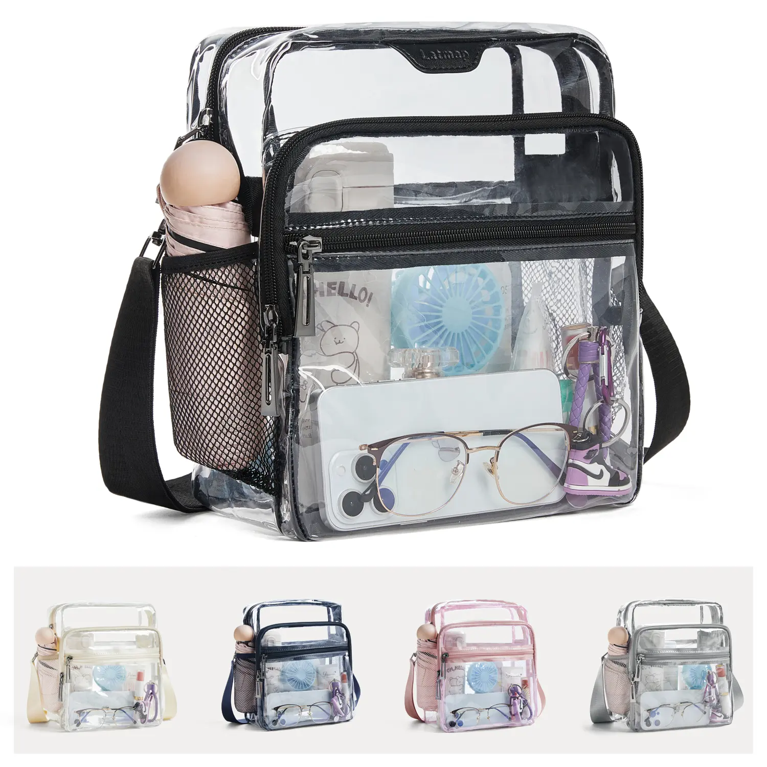 LATMAP Stadium-Approved Clear Bag 12×6×12 Transparent Crossbody Bag for Women, Everyday Purse Shoulder Bag with 3-Zipper Pockets, Handbag Tote Daily Use Bags for Concerts Sports Events, Gift for Her TikTokShopSummerSale Summerwins backtoschool