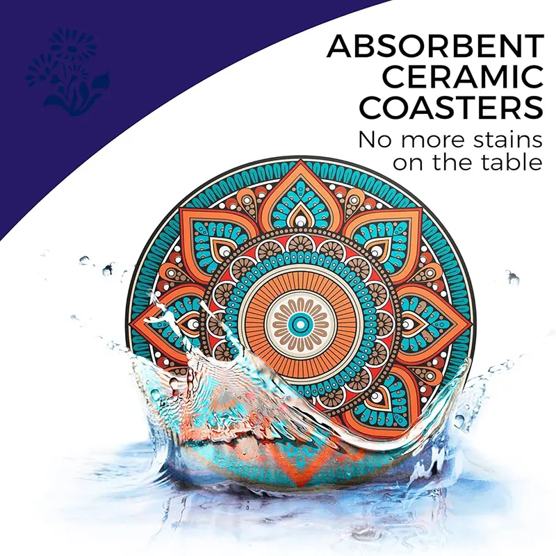 8PCS Wooden Mandala Coasters Set, Heat Resistant Drink Coasters for Coffee Table, Waterproof Decorative Cup Mats for Home Kitchen