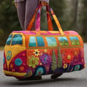 Unisex 21in×10.6in×10.6in Quilted Boho Weekender Bag - Lightweight, Comfortable, Hippie Design, Bohemian, Carry-On, Overnight, Quilted Travel Luggage, Bohemian Travel Bags, Carry-On Travel Bags