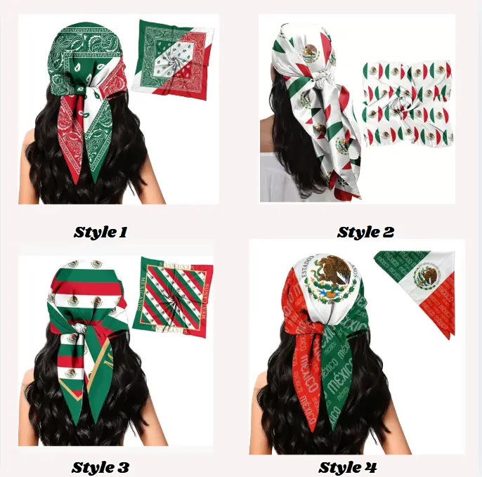 Mexico Herringbone Satin Bandana Scarves Vintage Hair Scarf Cowboy Western Neck Scarf Festival Outfit Gift For Fan
