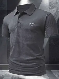 Quick-Dry Collar Casual Golf Polo Shirt for Men, Summer Short Sleeve, Geometric Pattern, Slim-Fit Casual Style, Business Leisure Sports Top