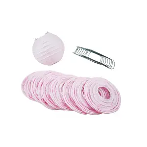 4 Inch Pink Parallel Ribbing Round Paper Lantern (10 PACK) (String Light Sold Separately)