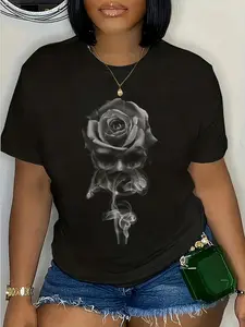 100% Cotton Skull Smoke Rose Sugar Skull Flower Rose Tattoo Smoke T-Shirt