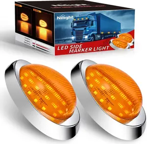 Nilight 2PCS 6 Inch Amber Teardrop Oval Side Marker Lights with Turn Signal 18 LED Amber Lens Chrome Housing IP67 Waterproof Universal Surface Mount Lamp for Freightliner Trucks Trailers Sleeper Cab