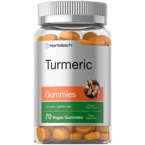 Horbäach Turmeric Gummies | 70 Count | Mango & Peach Flavor | Turmeric Curcumin with Ginger | Vegan Non-GMO & Gluten Free Supplement