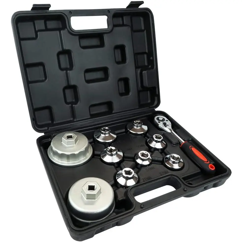 Oil Filter Socket Set, 10PCS Oil Filter Wrench Set 24mm,27mm,29mm,30mm,32mm,36mm,38mm,64mm. Filter Removal Tool for Toyota,BMW, Mercedes, VW