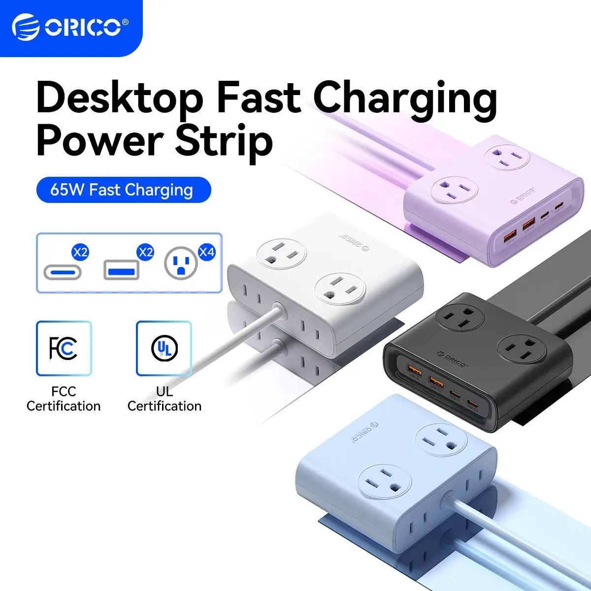 ORICO Power Brick, 25W GaN Power Strip, 8-in-1 Charging Station (1 Pack) | with 4 AC Outlets, 2 USB-C, 2 USB-A Ports, 5ft Extension Cord, Ultra Thin Flat Plug for Travel Office ETL Listed-PDC