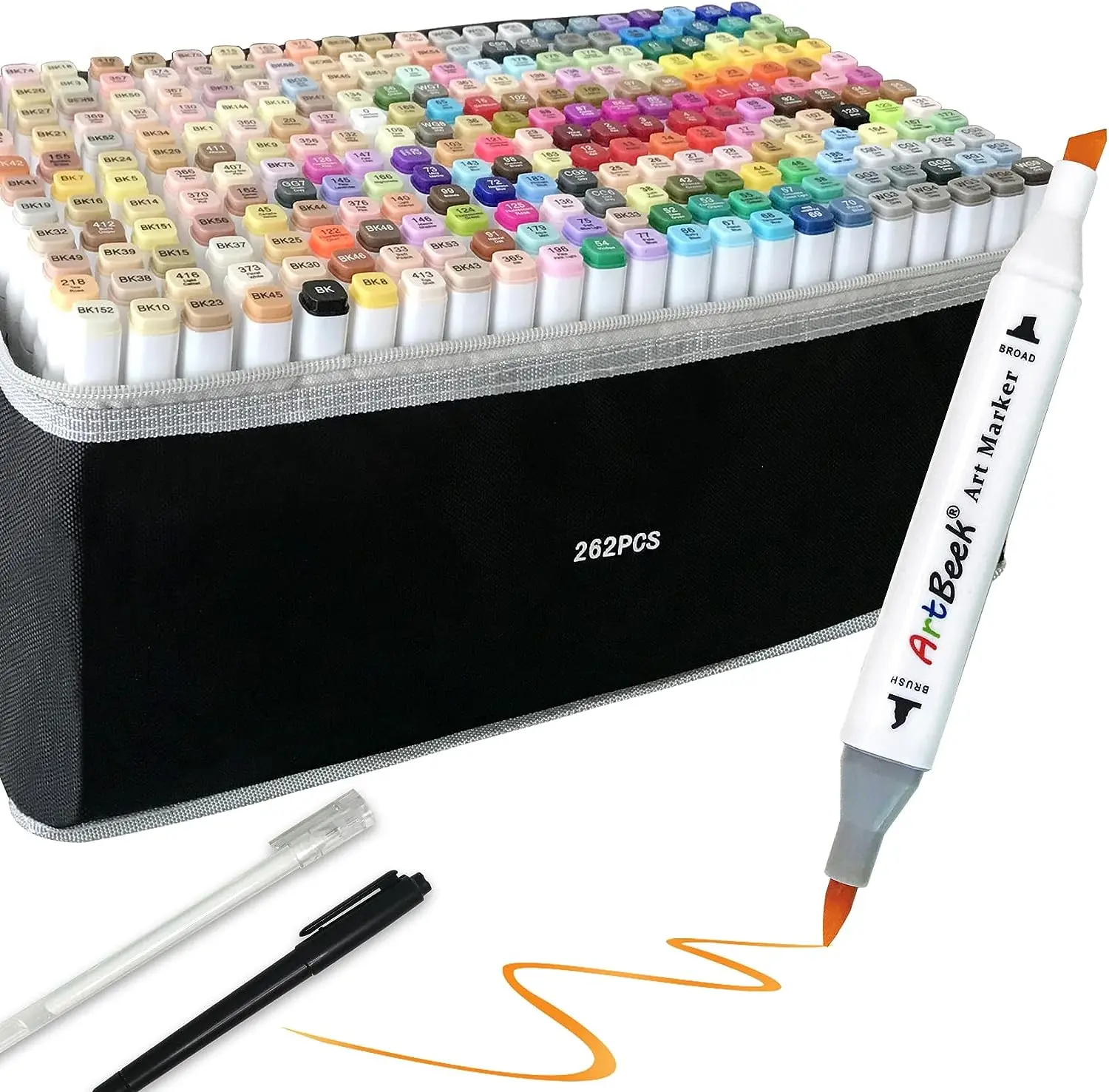 ArtBeek 262 Colors Alcohol Markers Brush Tip with Chisel & Brush Nibs for Precise Drawing Non-Toxic Safe for Adult Fast-Drying Water-Proof Ink