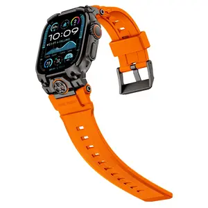 Premium Mechanical-Style Sport Strap for Apple Watch Ultra 49mm, Durable Anti-Shock Silicone Band, Protective Frame Included