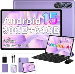2025 Tablet 10 Inch Android 15 Tablets with Keyboard 30GB RAM 64GB ROM, Octa-Core 2-in-1 Tablet with Gemini AI, 5G WiFi, 6000mAh,  IPS Display, GPS, Widevine L1, Split Screen,  & Case -Purple