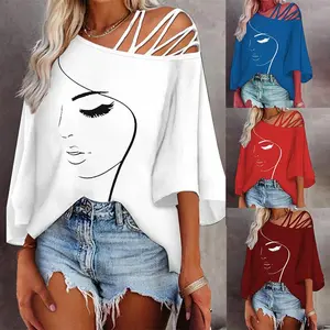 One Shoulder Oversized T Shirts Short Sleeve Y2k Baby Tees Summer Crop Top Jersey Off Shoulder Graphic Tee Women 100% Polyester Casual Comfortable Trendy Outfit
