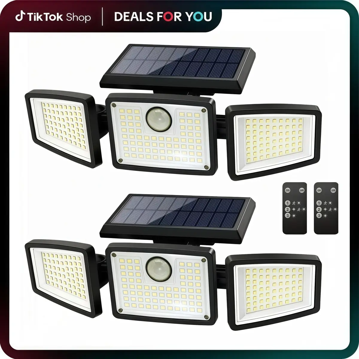 2 Packs Solar Outdoor Lights, LED Motion Sensor IP65 Waterproof 3-Head Security Floodlights, 2500-Lumen 270° Wide-Angle for Patios, Garages