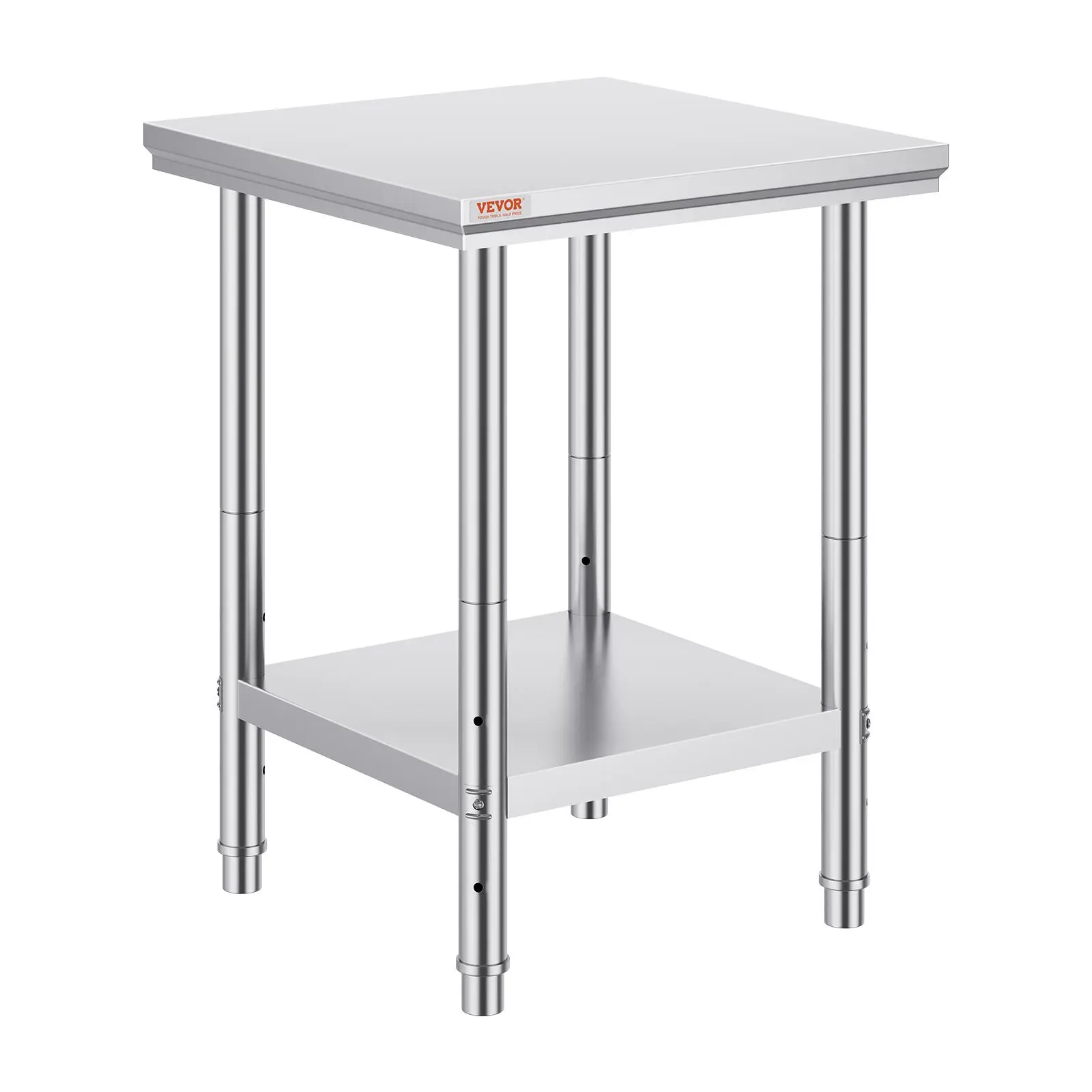 【summerfinds】VEVOR Heavy-Duty Square Stainless Steel Prep Table, 3-Layer Adjustable Garage Shelf (3 Height Levels), 24x24x31 in, 700 lbs Load Capacity, Multifunctional Commercial Workstation for Kneading Dough & Kitchen Use (Father's Day Gift)