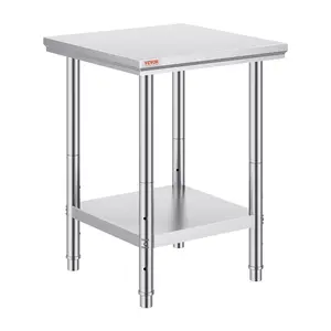 VEVOR Stainless Steel Prep Table, 24 x 24 x 31 Inch, 700 lbs Load Capacity, Heavy Duty Metal Worktable with 3 Adjustable Height Levels, Commercial Workstation for Kitchen Garage Restaurant Backyard
