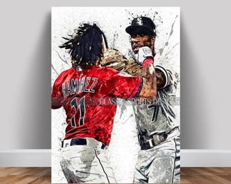 Jose Ramirez Poster, Cleveland Guardians, Punches Tim Anderson, Poster Wrap, Wall Art Print, Kids Decor, Man Cave Gift, Sports Art