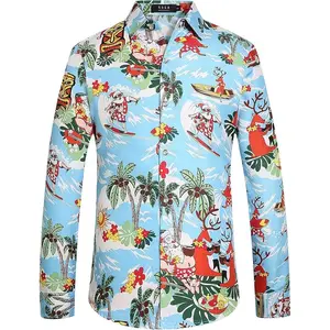 Mens Christmas Shirts Santa Claus Party Button Down Long Sleeve Shirts for Men