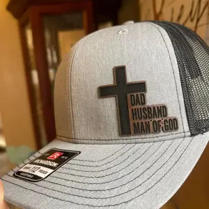 Dad Husband Man of God Hat - Gray and Black Design with Cross Emblem for Dad Husband Role