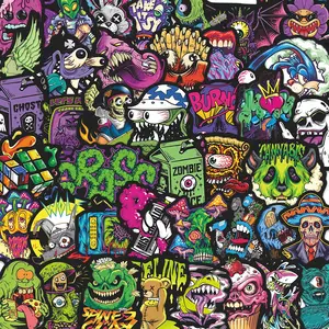 55Pcs Trippy Punk Graffiti Stickers Pack, Waterproof Psychedelic Horror Cartoon & Street Art Vinyl Decals for Laptop, Water Bottle, Skateboard & Journal, Edgy Gift