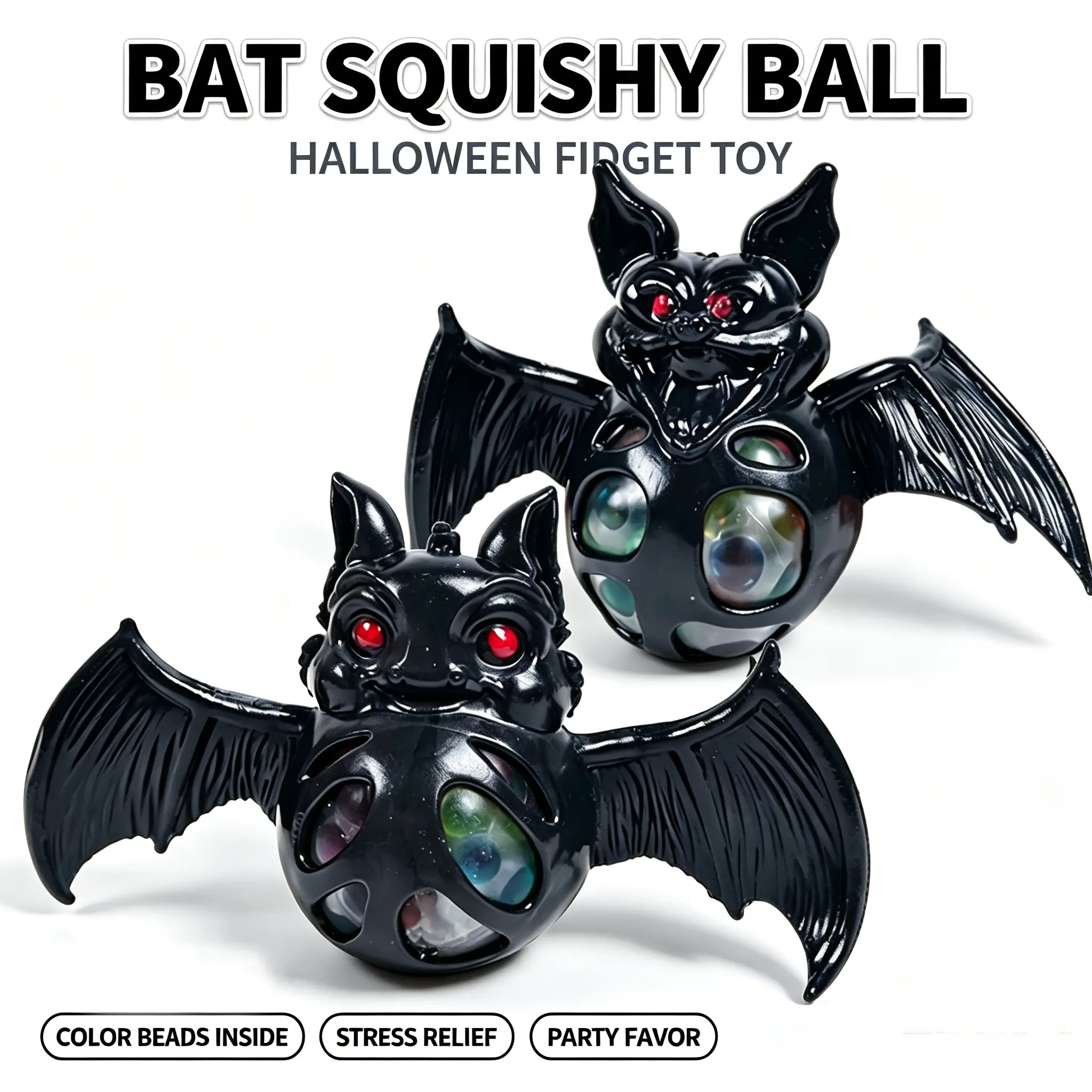 Halloween Spooky Bat Squishy Ball Fidget Toy Stress Relief Squeeze Vent Novelty Party Favor Decor Gift