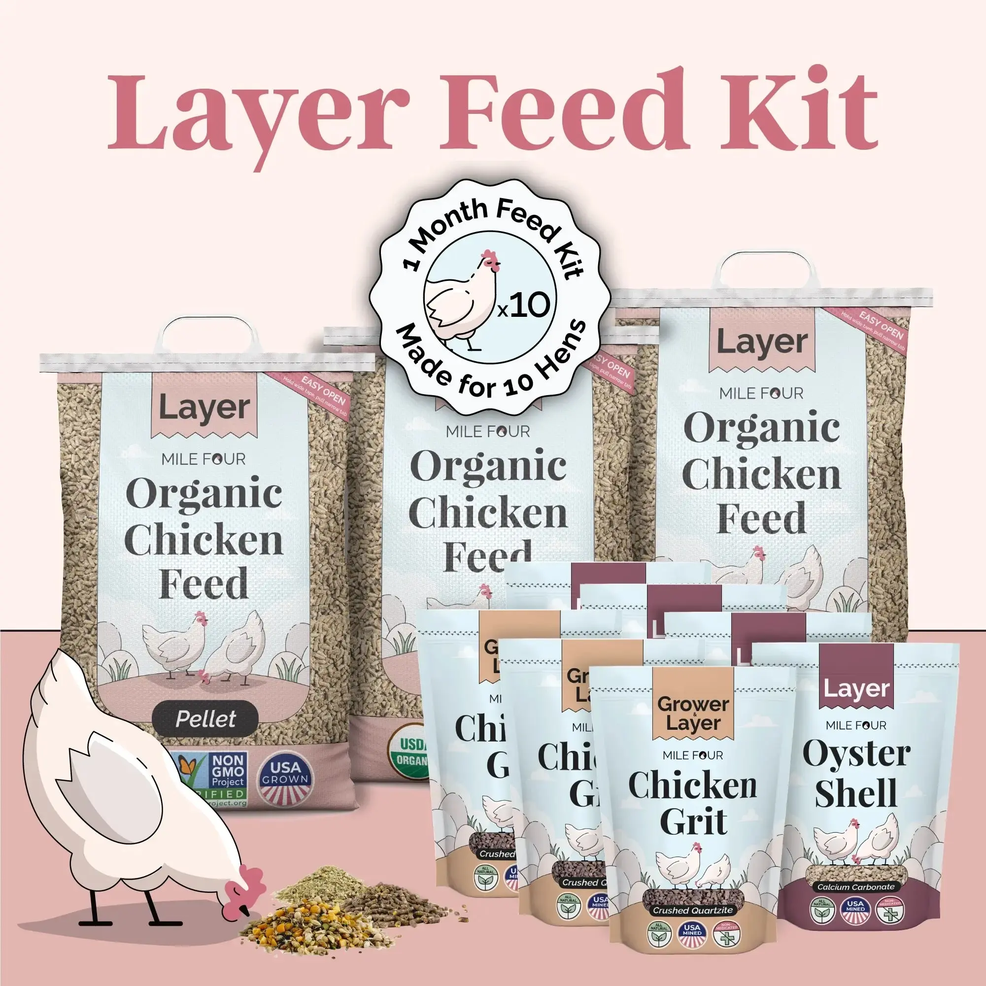 Organic Layer Feed Kit - 1 Month of Organic Feed, Grit & Oyster Shell for 10 Layer Chickens
