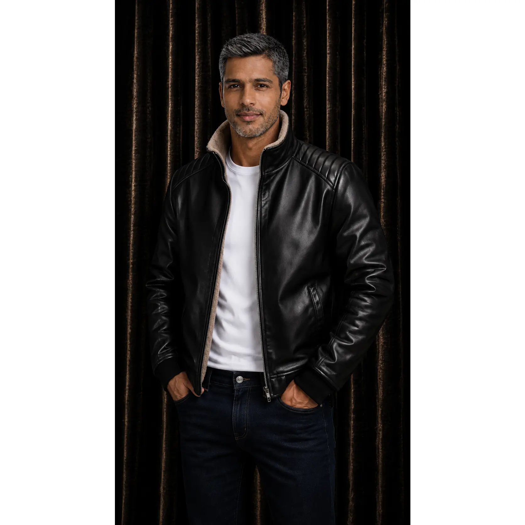 Rugged PU Leather Sherpa-Lined Motorcycle Jacket