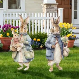 Easter Yard Decorations 2 Pack, Watercolor Peter Rabbit Family Yard Stakes with Basket & Egg, Reusable Weather-Resistant Outdoor Lawn Garden Decor, Garden Accessories, Exterior Decorative Statues