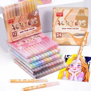 Guangna Skin Tone Macaron Color Acrylic Paint Art Markers, Brush Tip Set for Paper Wood Rock Glass Plastic Metal Canvas Comic Coloring Art Supplies
