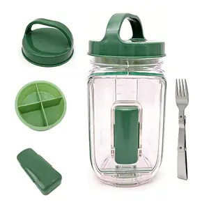 The salad jar is a cylindrical food container equipped with a leak-proof lock, airtight water bottle, collapsible fork, and stackable vertical storage system. It's ideal for gym workouts, picnics, food preparation, and other occasions.