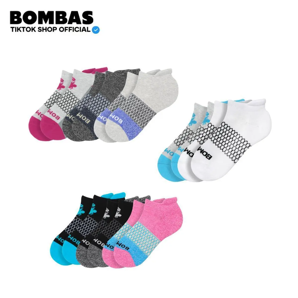 BomBas Ankle Socks for Men & Women Pack 2/3/5 Multi-Pack Cushioned Footbed Honeycomb Arch Support Seamless Toe Blister Tab Soft Cotton Blend Durable Everyday Comfort